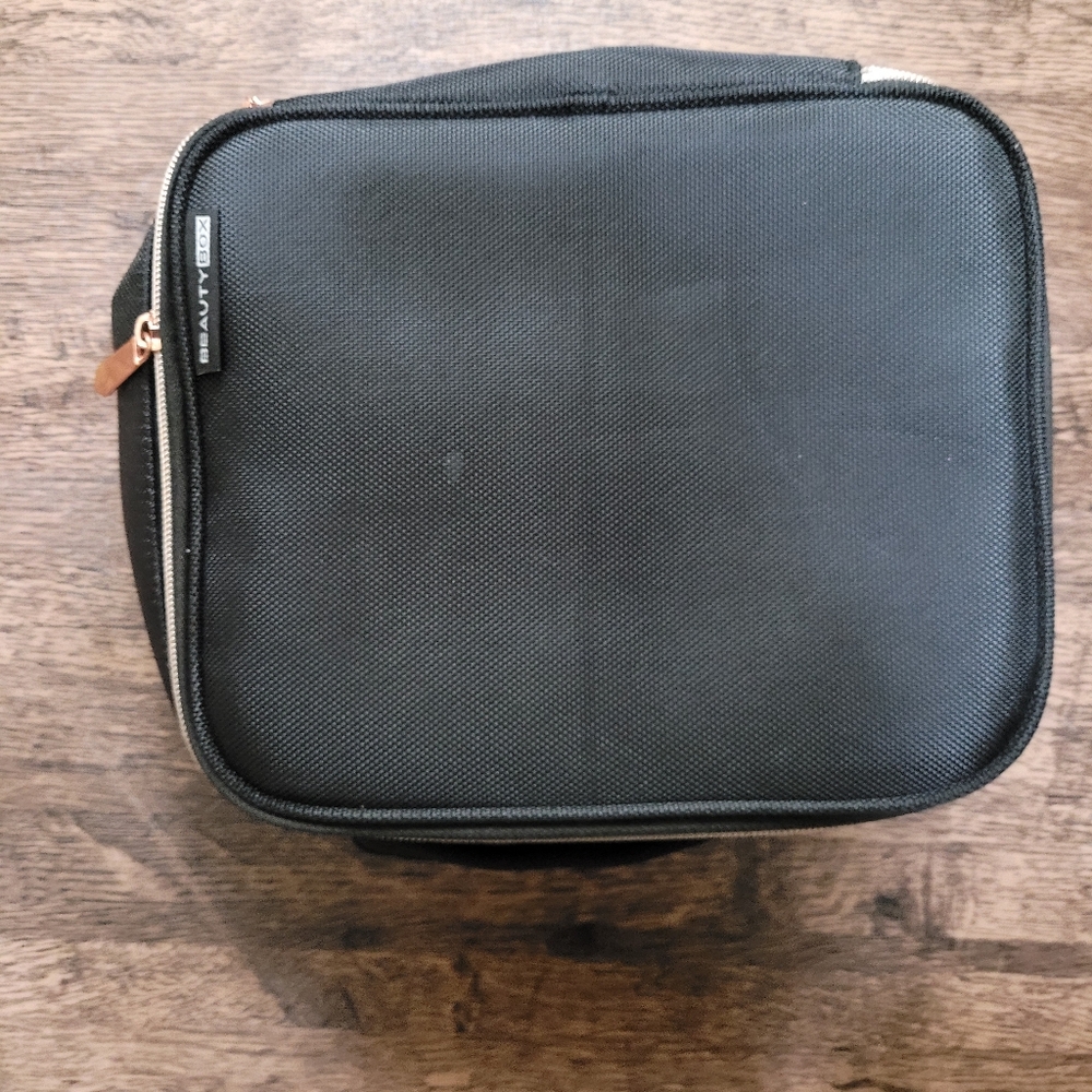 Beauty Box Black Rose Gold Zipper Makeup Bag